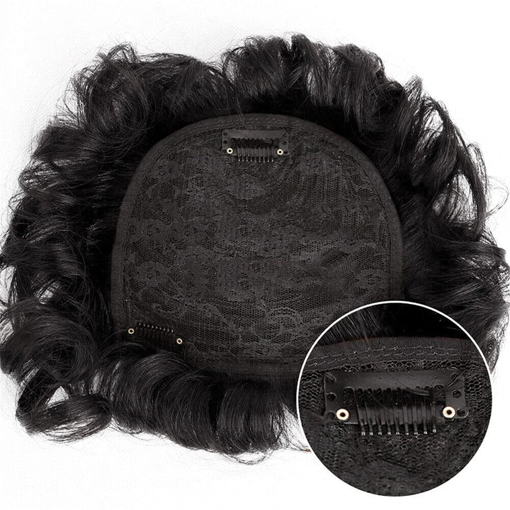 EREE HAIR Kurze, lockige Echthaar-Topper, 11,9 x 12,7 cm, Topper, Haarverlängerung, gewellt, Toupet,