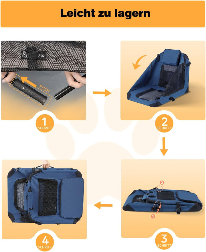 Reerooh Hundebox M 60x42x42cm, Faltbar Hundetransportbox Inkl.Hundenapf, Tragbare Hundetasche für Re
