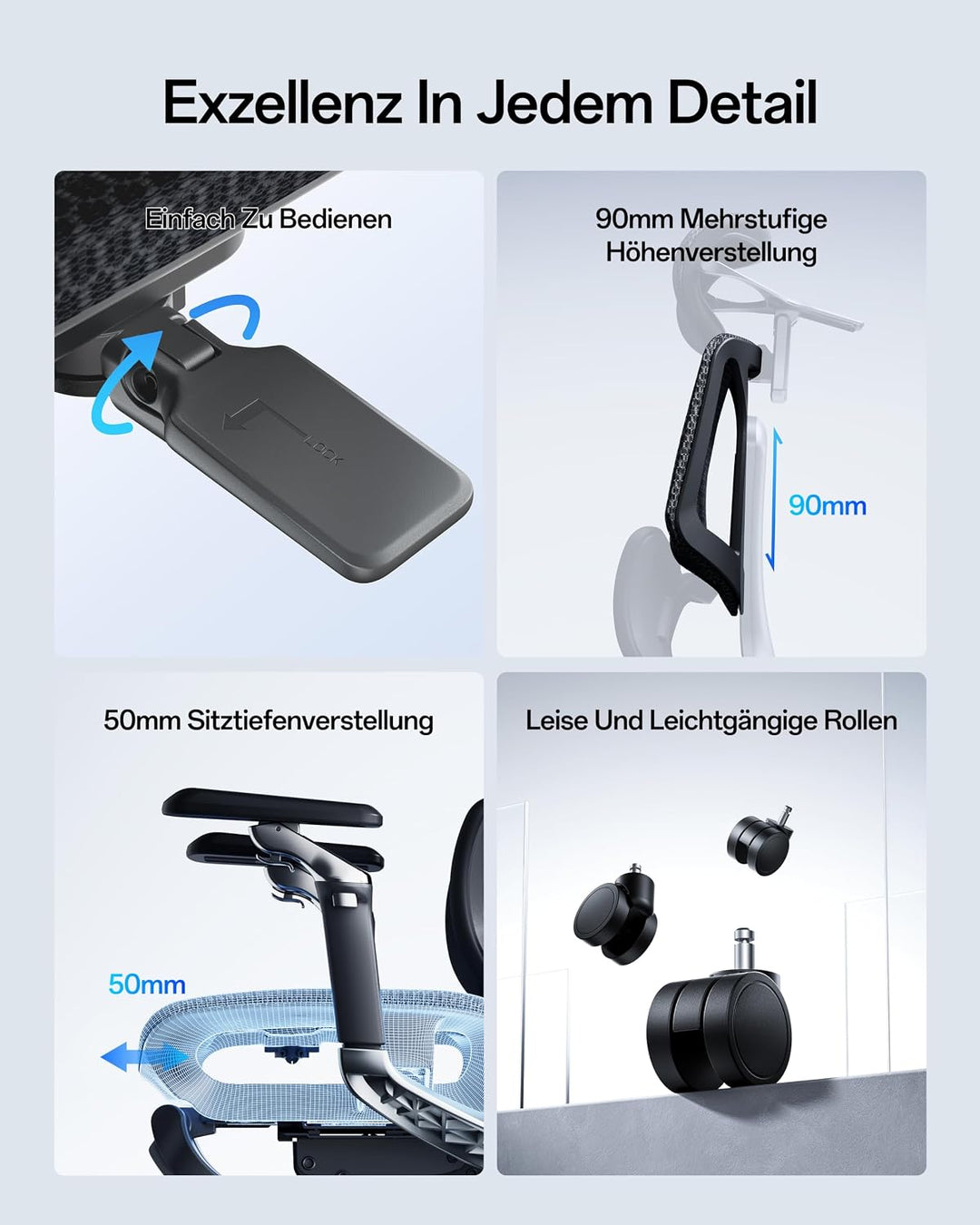 Hbada E3 Pro Edition 2026 Ergonomischer Bürostuhl, Netzstuhl mit Schwebender 3-Zonen-Lendenwirbelstü