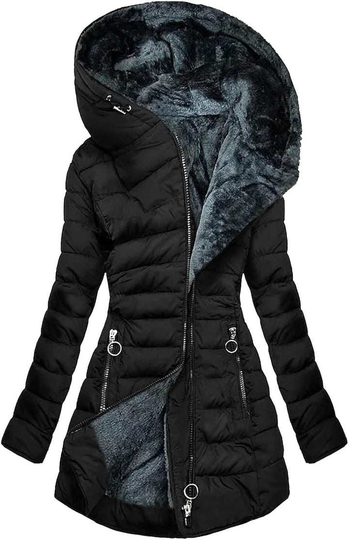 Awrvia Steppjacke Damen Winter Warmer Winterjacke Lang Baumwolle Pufferjacke mit Kapuze Wintermantel