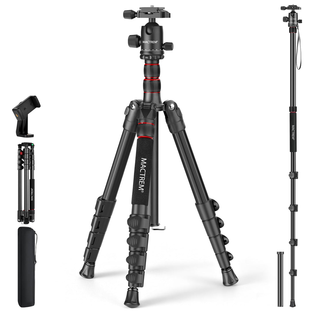 MACTREM 80“ Kamera-Stativ, DSLR-Stativ Heavy Duty für Reisen, 360 ° Kugelkopf Professionelles Alumin
