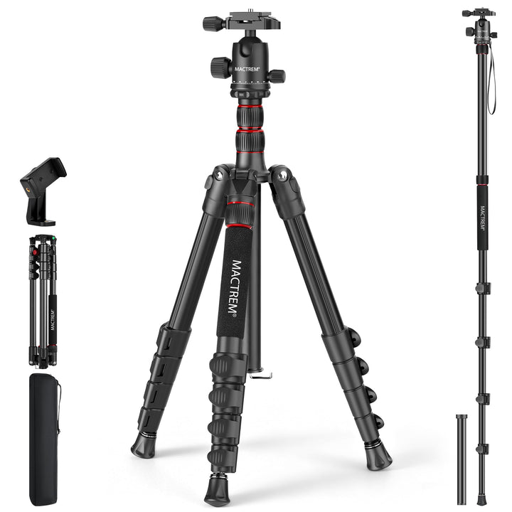 MACTREM 80“ Kamera-Stativ, DSLR-Stativ Heavy Duty für Reisen, 360 ° Kugelkopf Professionelles Alumin