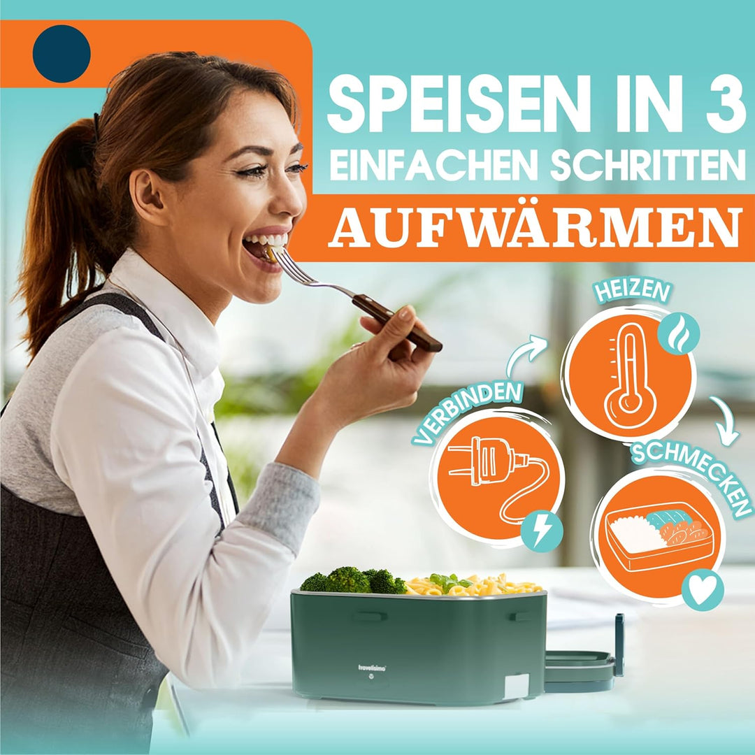 TRAVELISIMO XXL Elektrische Lunchbox Extra gross 1,8L Electric Lunch Box 80W, Heat Box 3-in-1 box zu