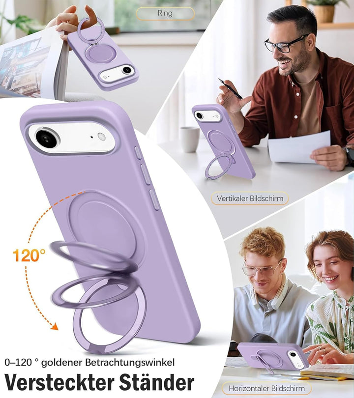Handyhülle für iPhone Air Hülle mit 2 Stück Schutzfolie, Silikon Case mit Magnetisch Ring Ständer Un