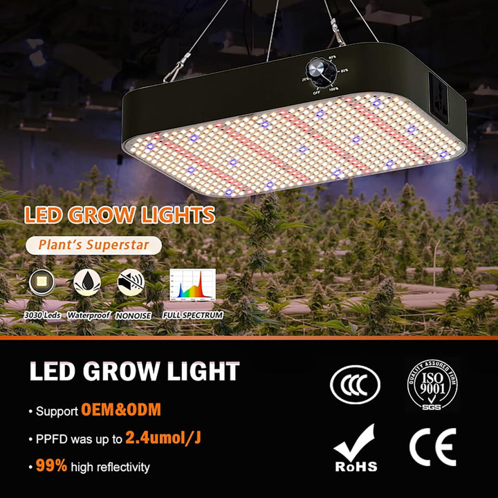 Growzelt Komplettset Anbau Set mit 200W LED Vollspektrum Grow Lampe Dimmbar, 120x120x200cm GrowZelt