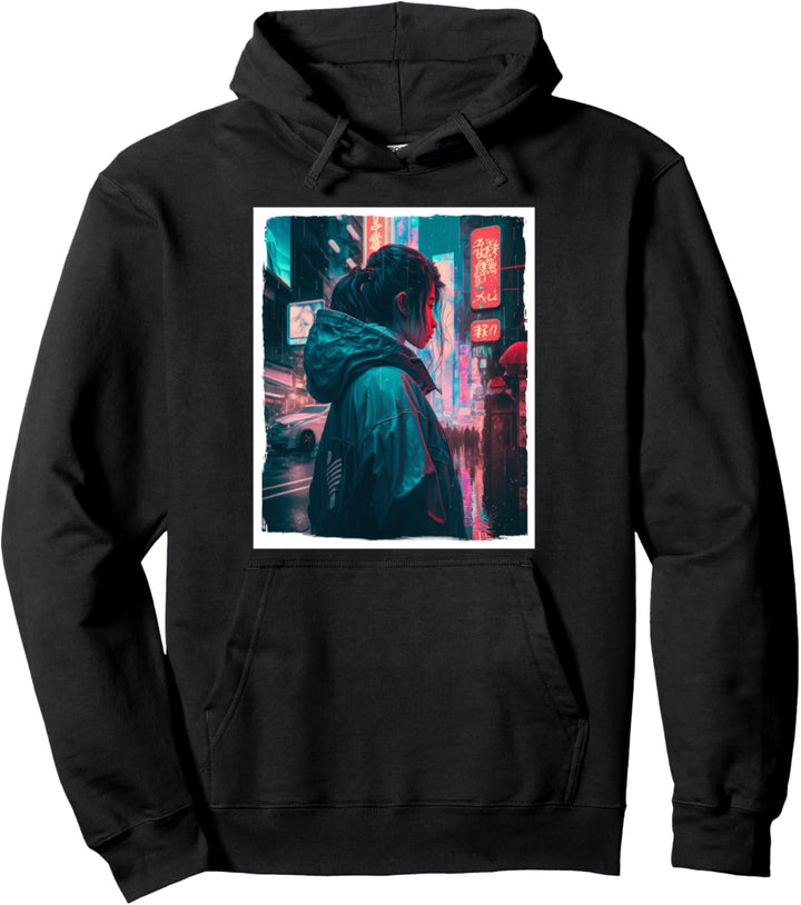 Vaporwave Aestethic Retro Japan Neon Girl Rain Emo Anime Pullover Hoodie
