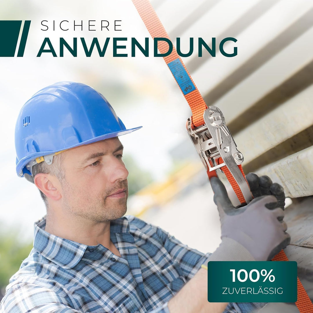 Schwerlast 5000kg Ratschengurte 6m - TÜV/GS & DIN Geprüft - Spanngurte mit Ratsche und Haken - QR La