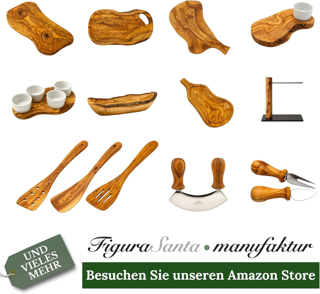 Olivenholzbrett inkl. Porzellanschale - rustikales Schneidebrett/Servierbrett mit Dipschälchen, Holz