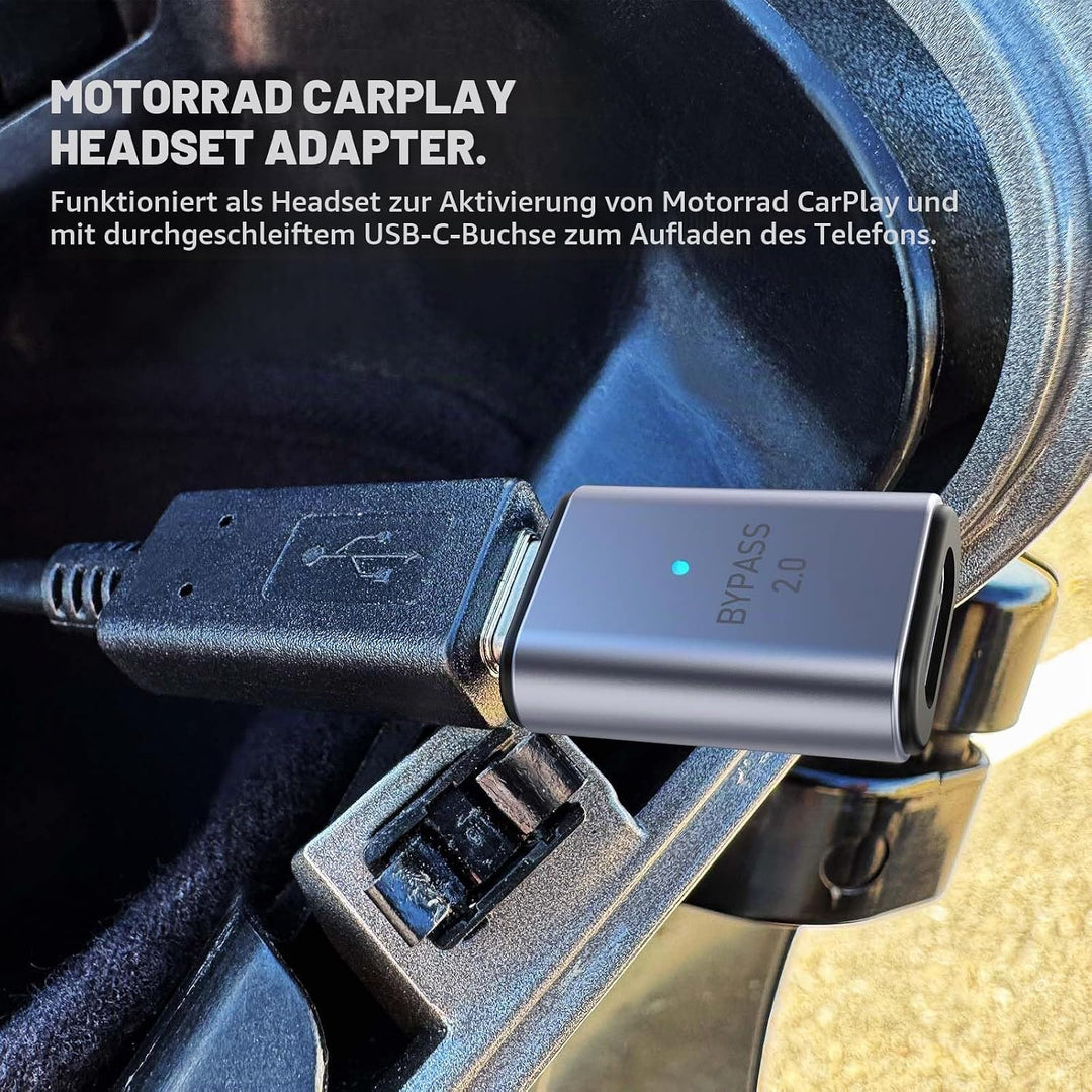 MaedHawk Bypass 2.0 Motorrad CarPlay Bluetooth 5.4 Headset Adapter mit Passthrough-USB-C-Ladeanschlu
