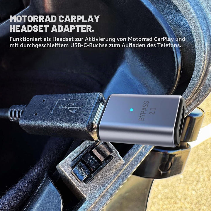 MaedHawk Bypass 2.0 Motorrad CarPlay Bluetooth 5.4 Headset Adapter mit Passthrough-USB-C-Ladeanschlu