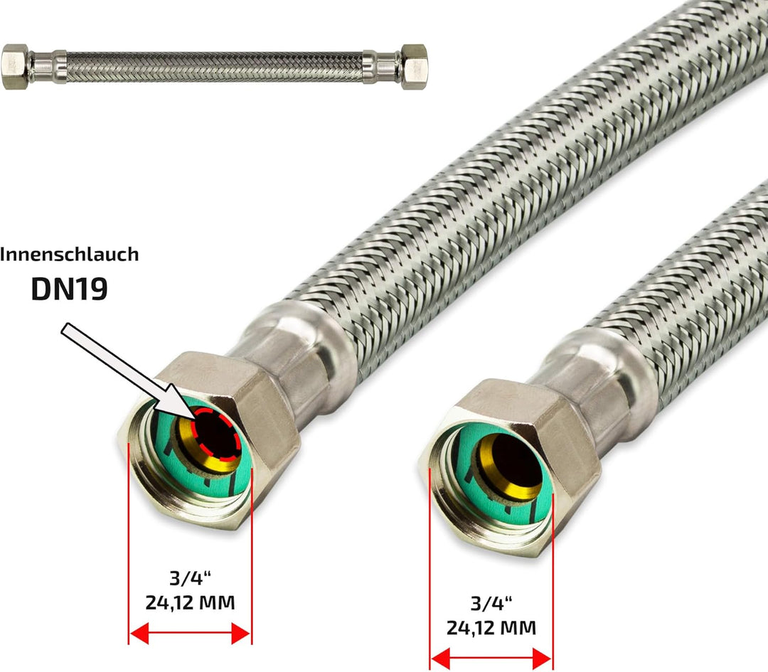 Flexschlauch Edelstahl Panzerschlauch 3/8" 1/2" 3/4" 1" *ITALY Anschlussschlauch Sanitär Hauswasserw