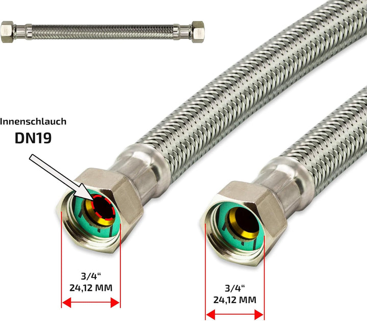 Flexschlauch Edelstahl Panzerschlauch 3/8" 1/2" 3/4" 1" *ITALY Anschlussschlauch Sanitär Hauswasserw
