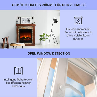 Klarstein Lienz Elektrischer Kamin mit LED-Flammeneffekt, 1800 W, 2 Heizstufen: 900/1800 W, OpenWind