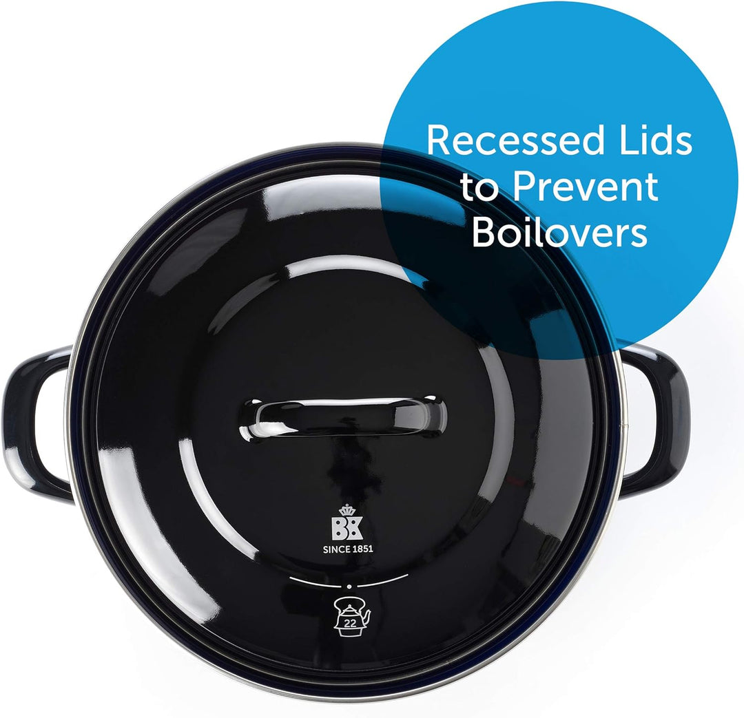 BK Indigo Holländisches Erbe Runde Deutsche Emaillierte Kasserolle mit Deckel mit PFAS-Freier Kerami