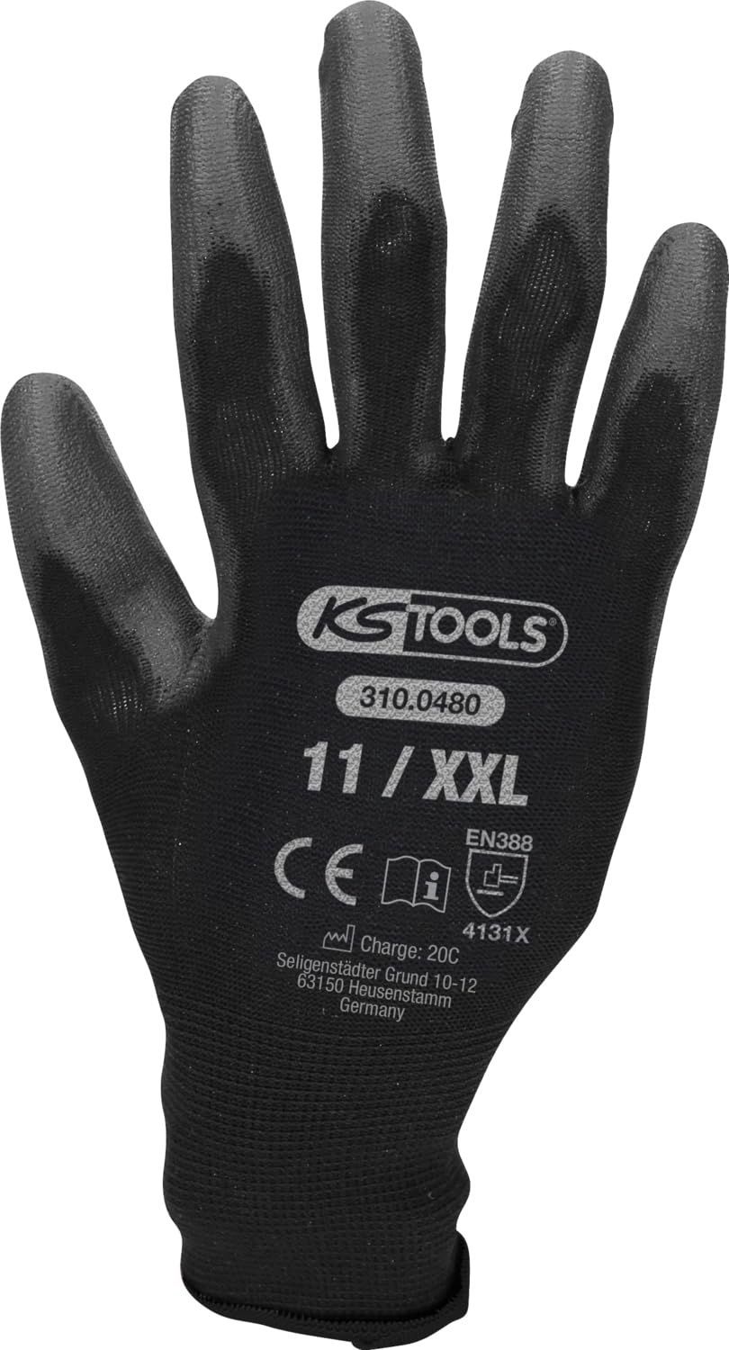 KS Tools 310.0480 Mikro-Feinstrickhandschuhe-schwarz, XXL, 12 Paar, XXL