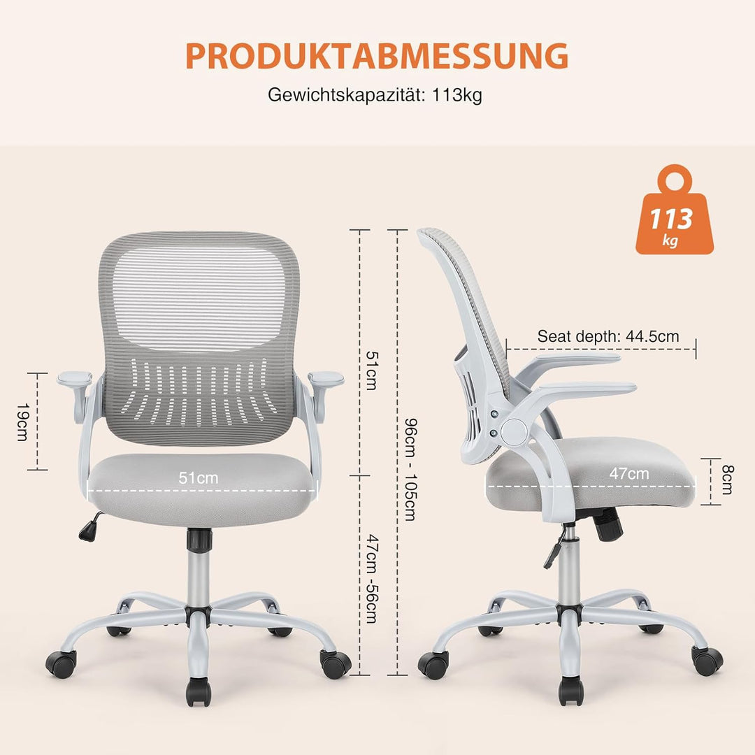 Sweetcrispy Bürostuhl Ergonomisch, Schreibtischstuhl mit Lendenwirbelstütze, Höhenverstellbarkeit St