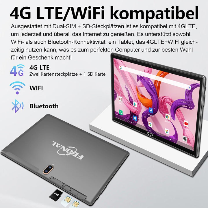 2024 Neueste Tablet 10 Zoll,3-in-1 Tablet Mit Tastatur Maus Stift,Android 13 4G LTE Tablets Mit 2 SI