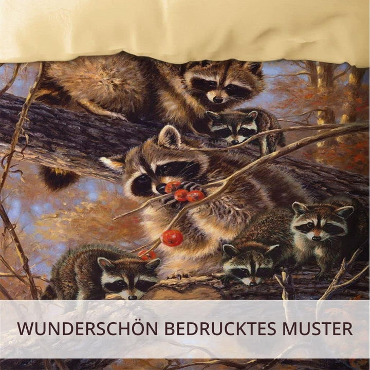 Zomer - Waschbär Bettwäsche 135x200 cm Tierwelt Microfaser Bedruckte Bettwäsche-Sets 2 teilig - 1 Fl