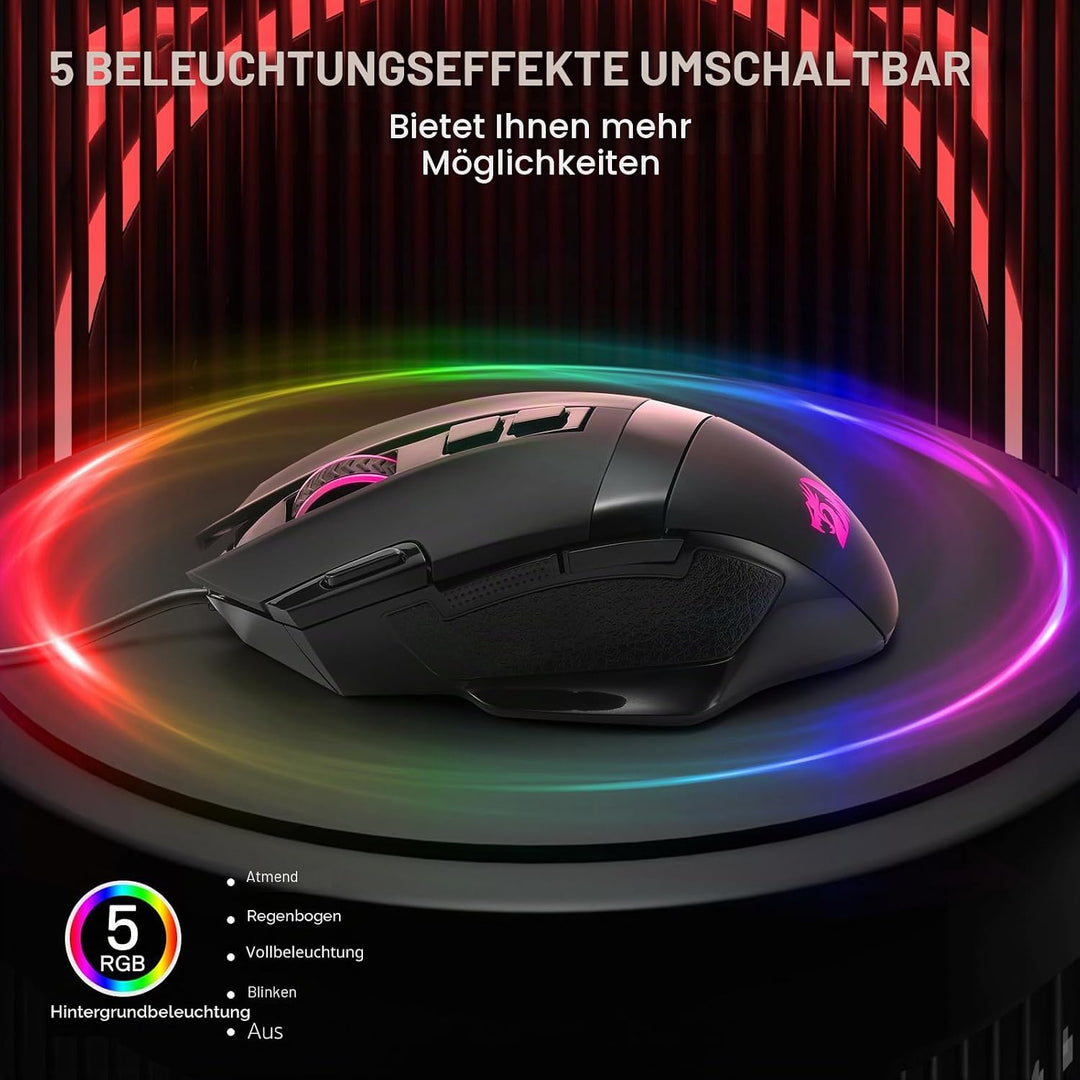 Redragon M619 RGB Gaming Maus Kabelgebunden Optisch 12800 DPI | 8 Programmierbare Tasten Ergonomisch
