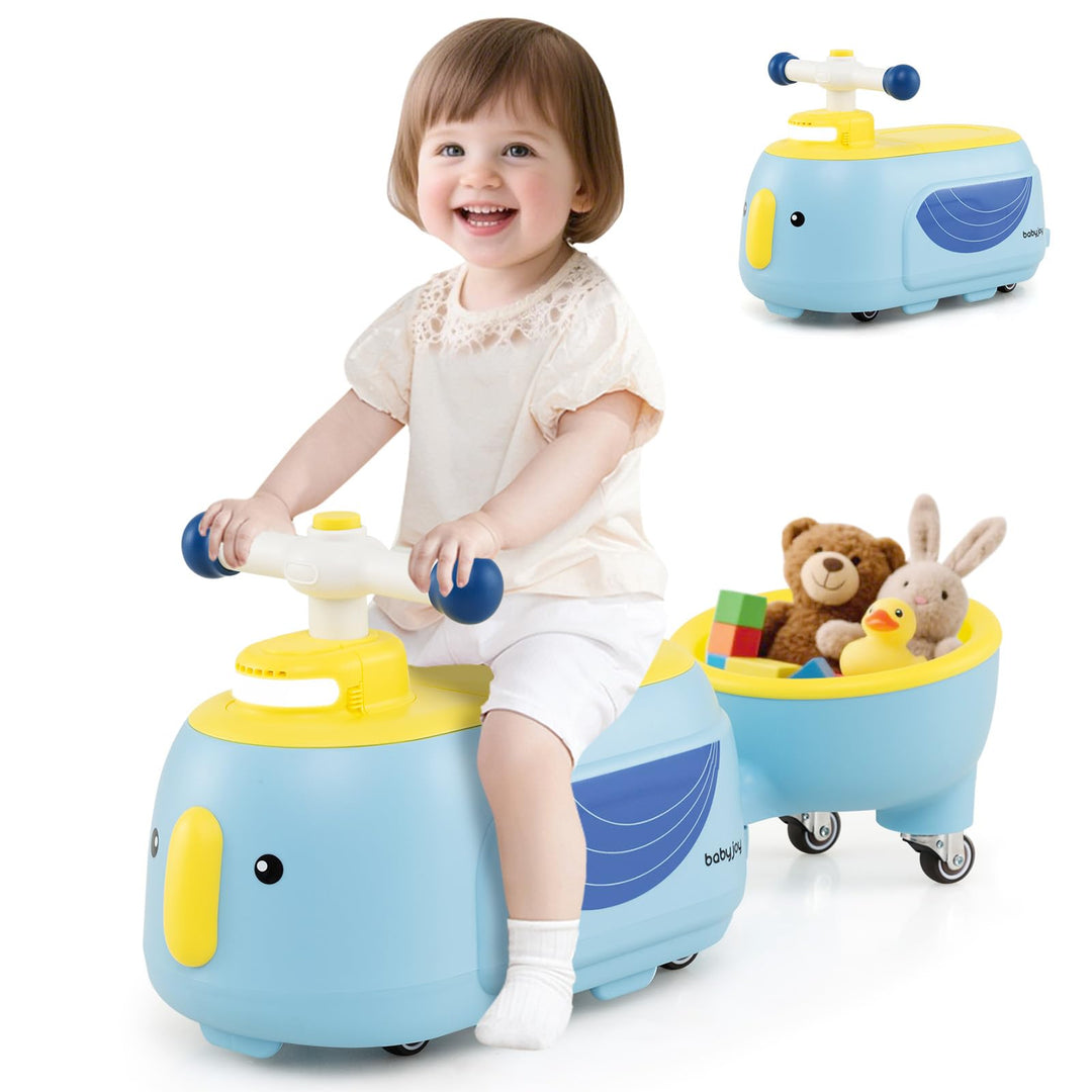 COSTWAY Rutschauto mit Anhänger, Rutschfahrzeug mit Licht & Musik & Stauraum unter dem Sitz, Rutsche