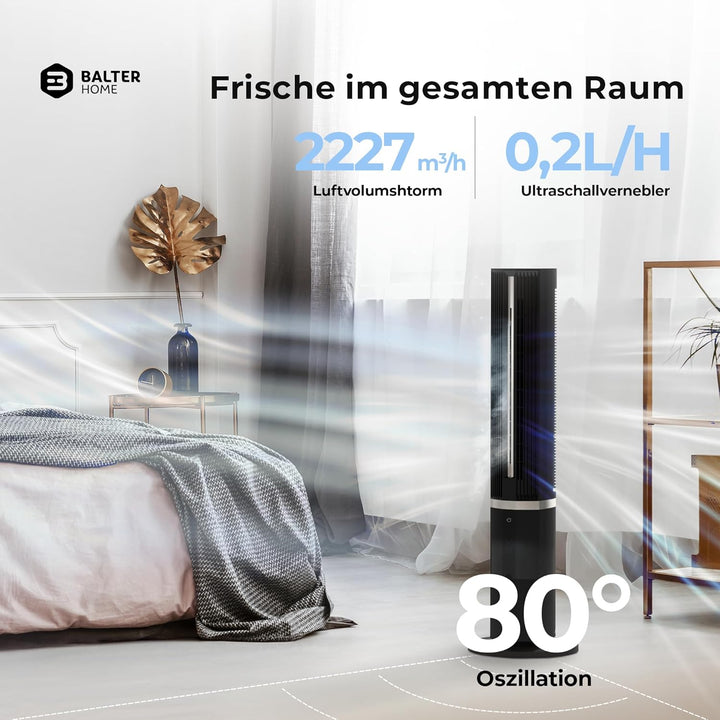 Balter 5-in-1 Mobile Klimaanlage ohne Abluftschlauch - Ventilator mit Wasserkühlung - Luftkühler & L