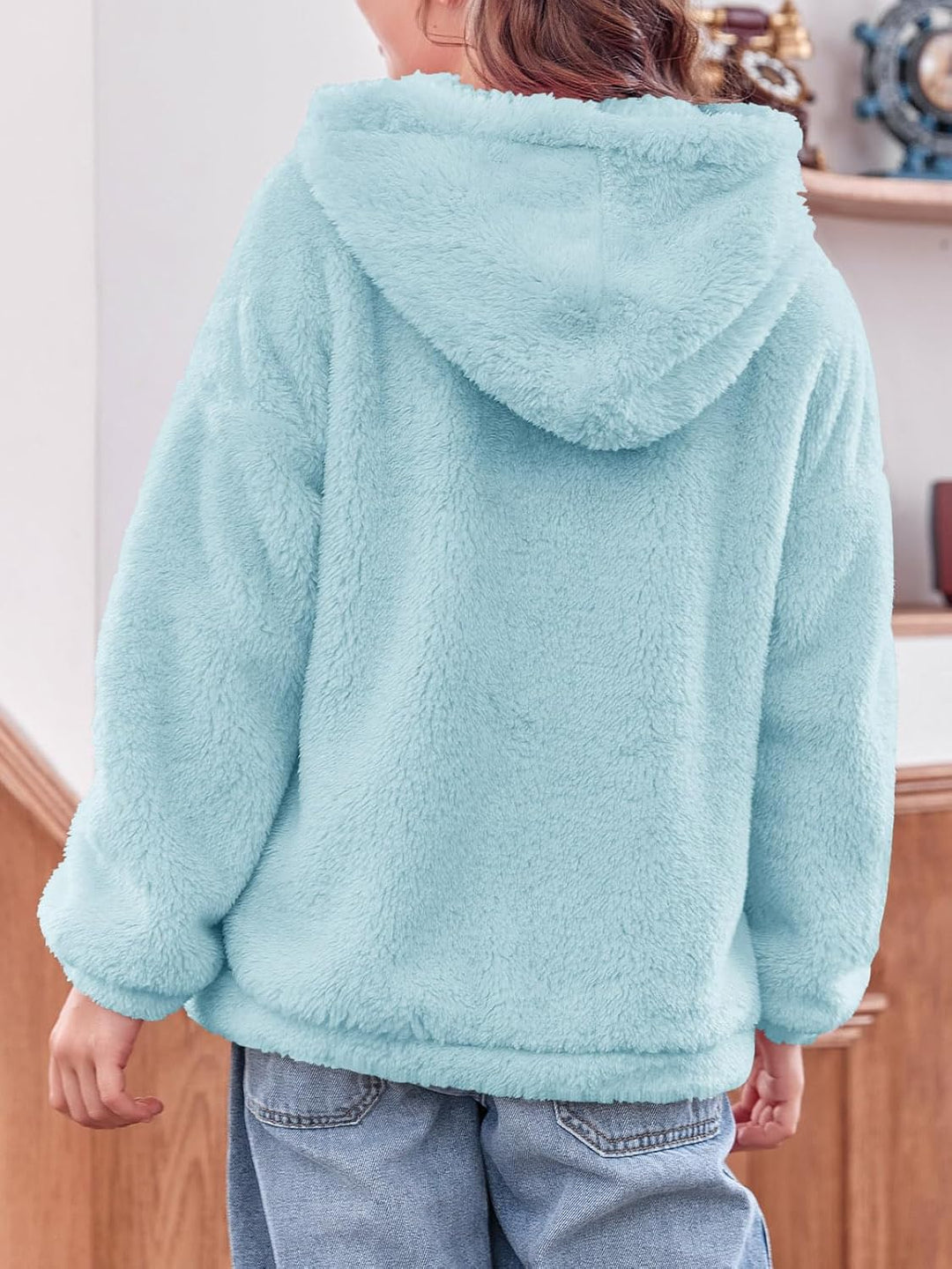 Haloumoning Mädchen Fleece Jacken Kinder Weich Fuzzy Kapuzenpullover Winter Coat Jacke 5-6 Jahre Him