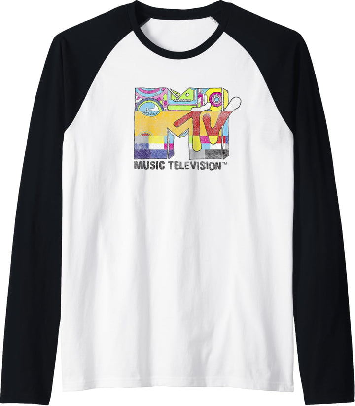 MTV Music Television Split Glitch Logo Raglan