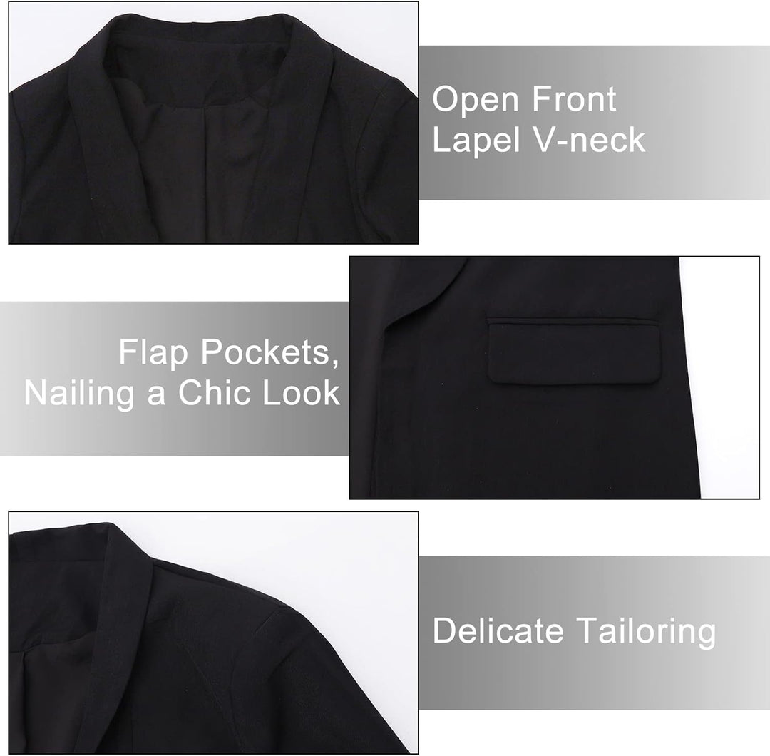 Damen Blazer Langer Casual Open Front Blazer Arbeit Büro Jacken mit Taschen Schwarz XL, Schwarz XL
