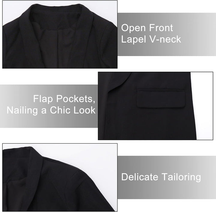 Damen Blazer Langer Casual Open Front Blazer Arbeit Büro Jacken mit Taschen Schwarz S, Schwarz S