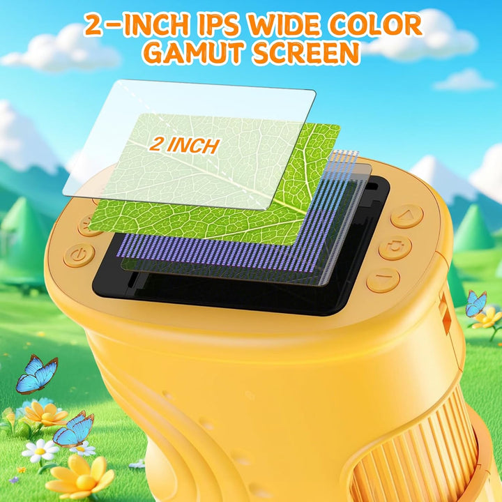 Mikroskop für Kinder, 1000X USB Tragbares Taschenmikroskop, Mit 2.0" IPS Bildschirm, Wiederaufladbar