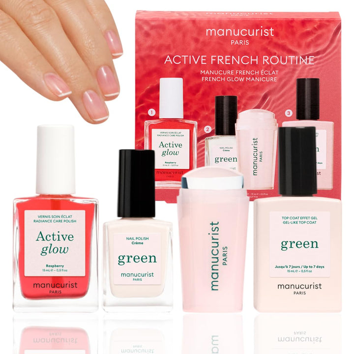French Maniküre Set von Manucurist - Active™ Glow Raspberry, Green™ Nagellack Crème, Mani Stamper, G