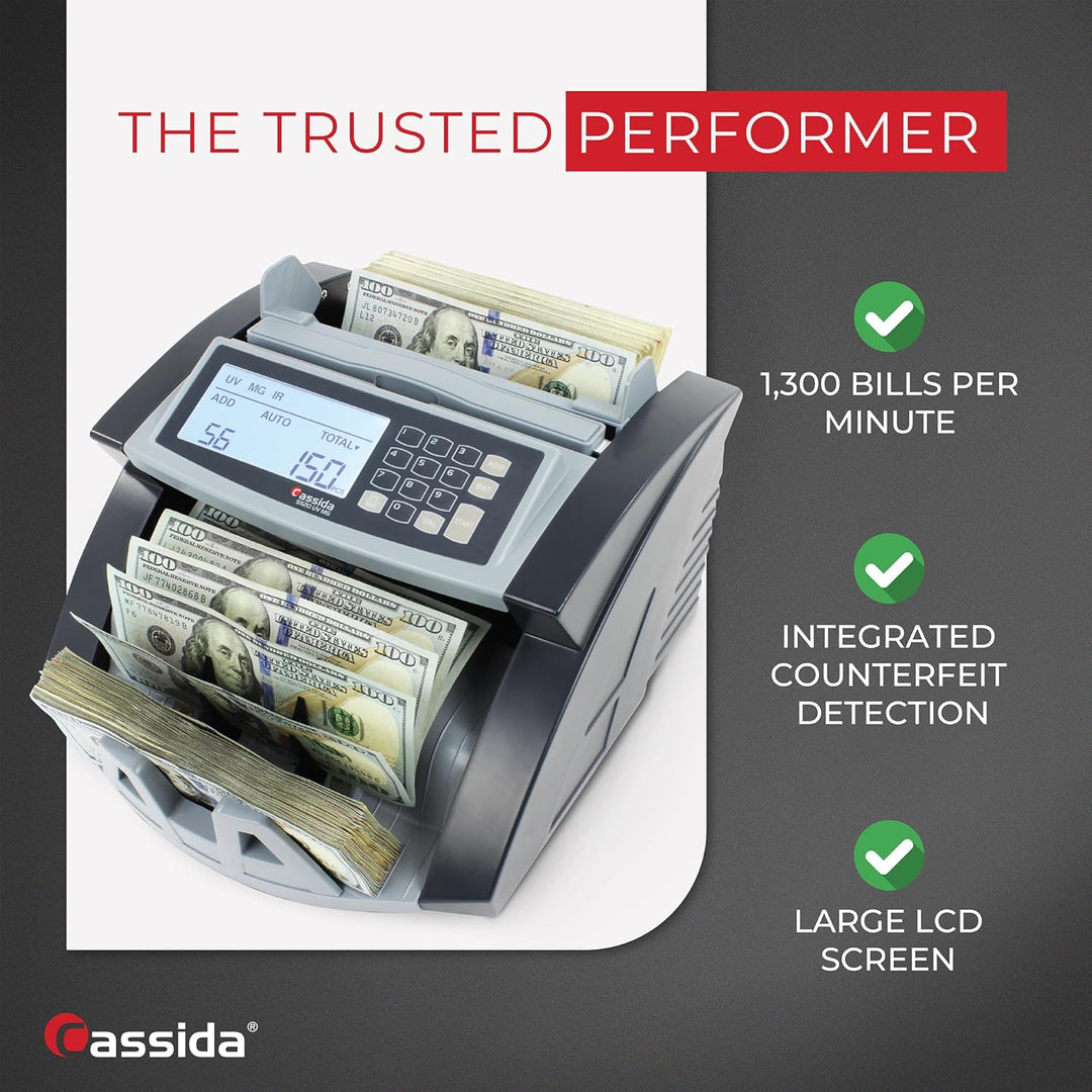Cassida 5520 UV/MG – USA Geldzähler mit ValuCount, UV/MG/IR Fälschungserkennung, Hinzufügen und Batc