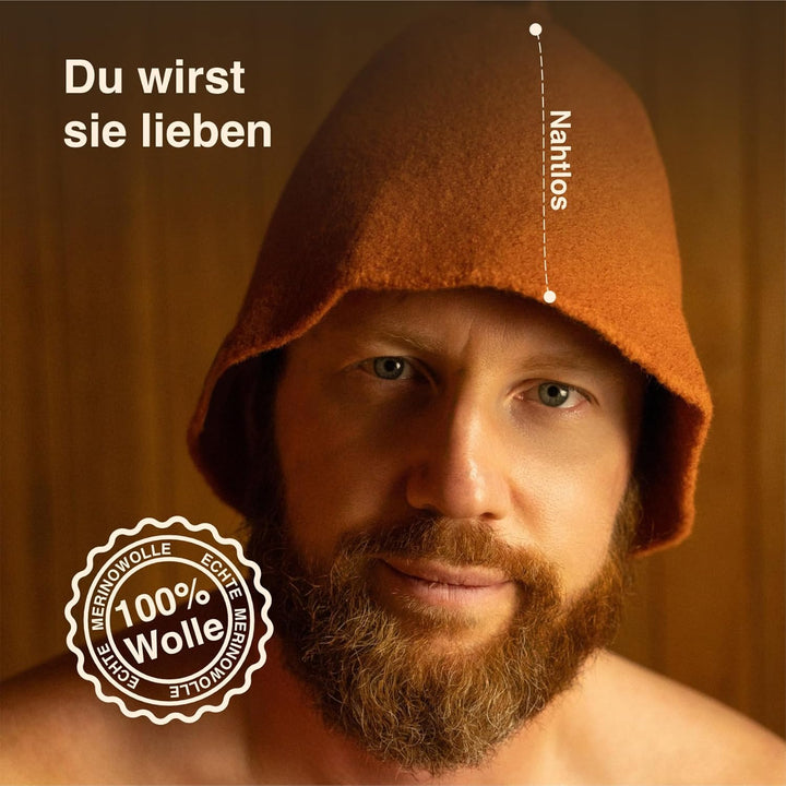 Saunahut (Saunamütze) aus hochwertige Merinowolle – Gestrickt &amp; nahtlos – Besonders leicht, weich &amp;