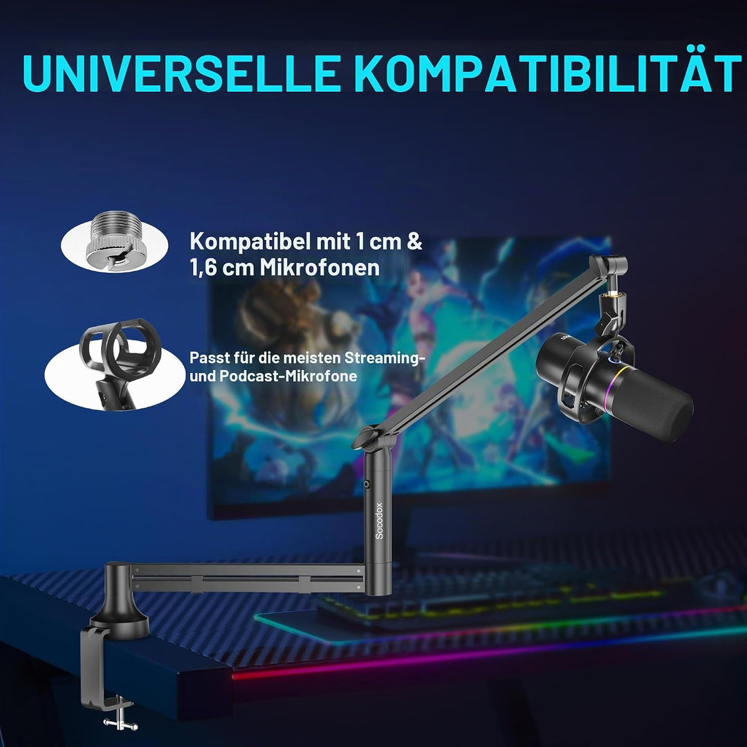 Low Profile Mikrofonarm, Verbesserter Mikrofonständer mit 7 cm Tischklemme, 3/8"- &amp; 5/8"-Adapter, Mi