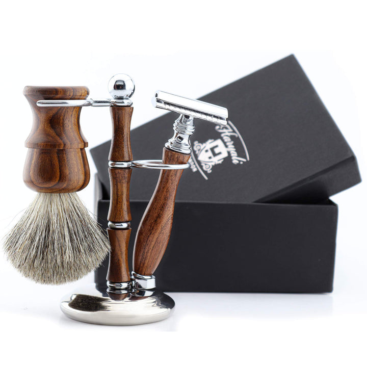 Haryali London Rasierset Herren – Premium Rasierhobel set aus Holz mit Rasierhobel, Rasierpinsel und