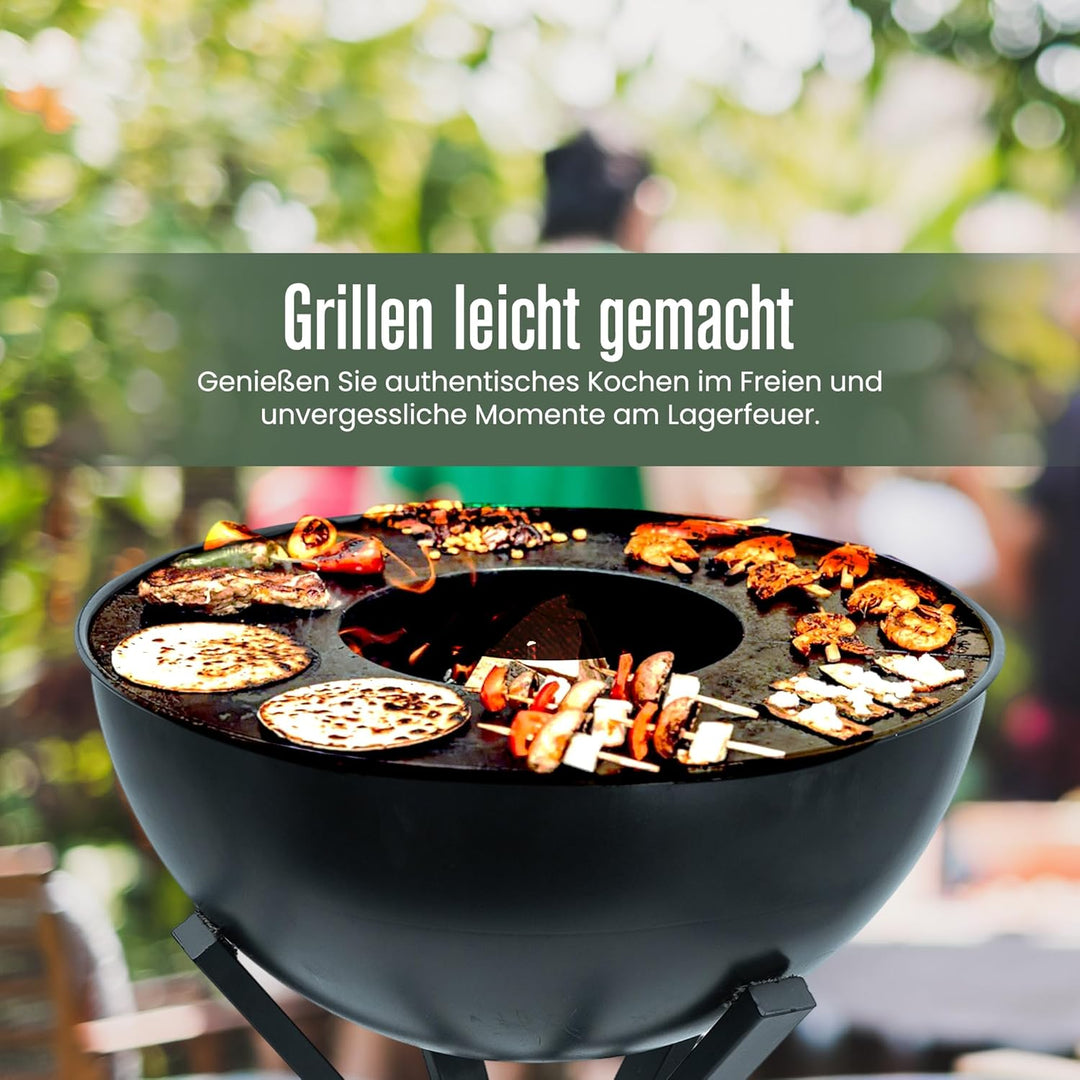 Feuerschale, Feuerstelle, Feuerring,Plancha, 2 in 1, BBQ-Funktion, Raucharme Feuerkorb, Holzofen, De