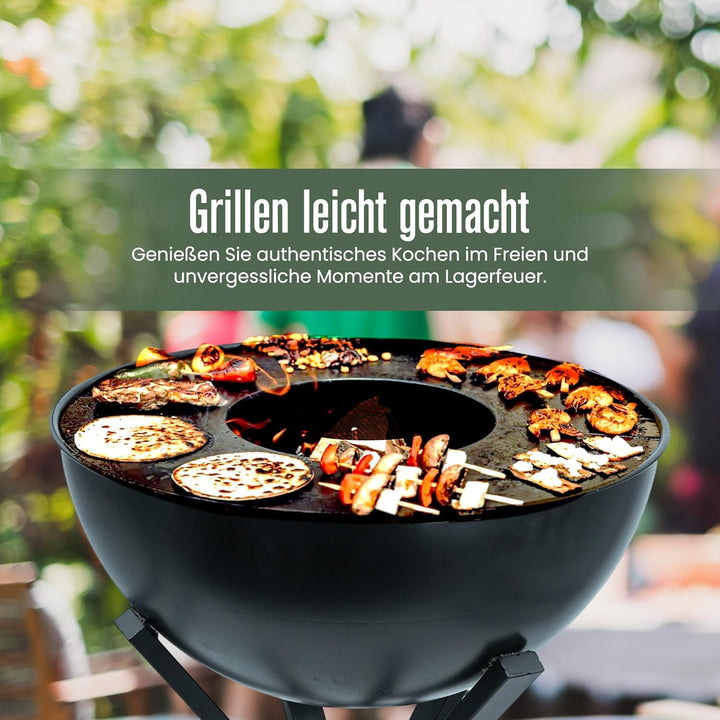 Feuerschale, Feuerstelle, Feuerring,Plancha, 2 in 1, BBQ-Funktion, Raucharme Feuerkorb, Holzofen, De