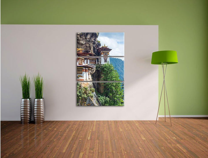 Pixxprint Buddha Tempel in China 3-Teiler Leinwandbild 120x80 Bild auf Leinwand