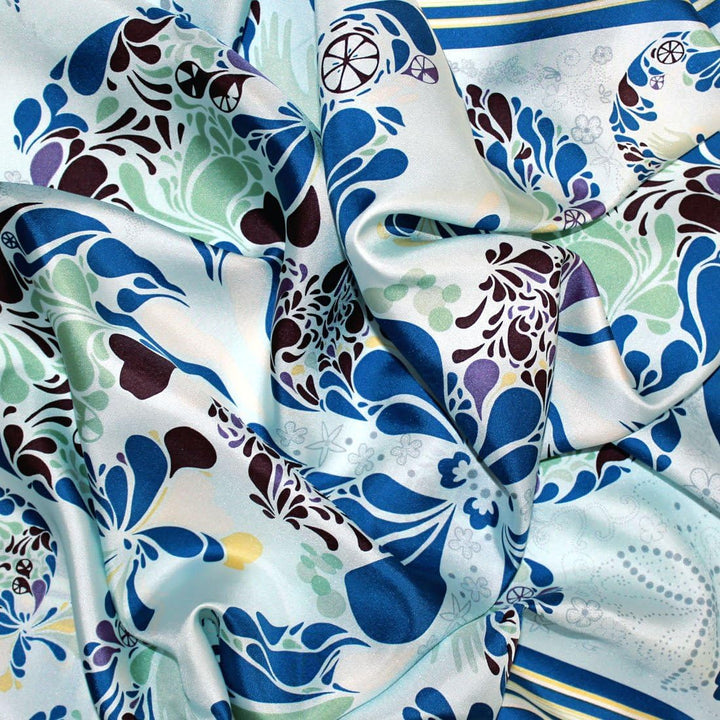 Lorenzo Cana Damen Seidentuch aufwändig bedruckt Tuch 100% Seide 70 cm x 70 cm harmonische blau grün