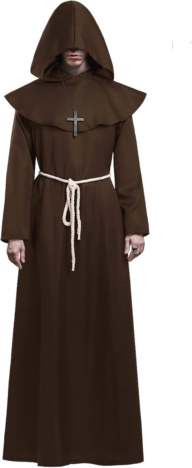 KONVINIT Mönch Robe Kostüm Männer Prister Gewand Kostüm Mittelalterliche Robe mit Kapuze Halloween K