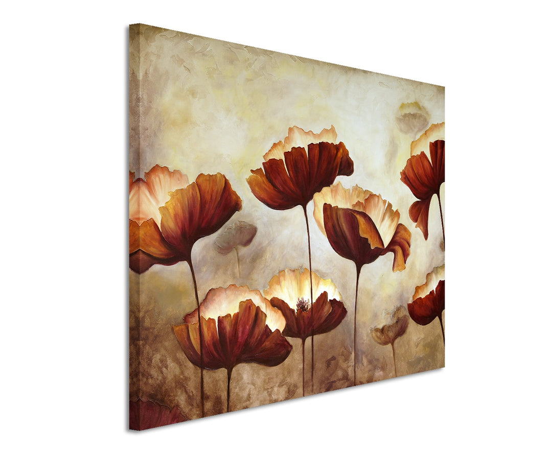 Paul Sinus Art Kunstfoto auf Leinwand 60x40cm Sepia Gemälde von Klatschmohn auf Leinwand Exklusives