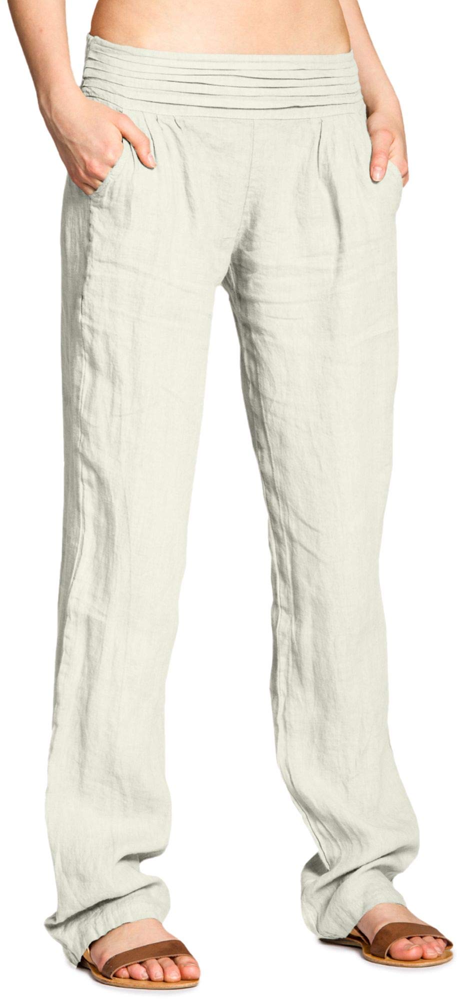 Caspar KHS020 Damen Casual Leinen Hose, Beige