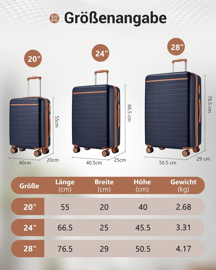 KONO Hartschalenkoffer 66.5x45.5x25cm, 61L Mittelgross Koffer für Business und Kurzreise für Paare,