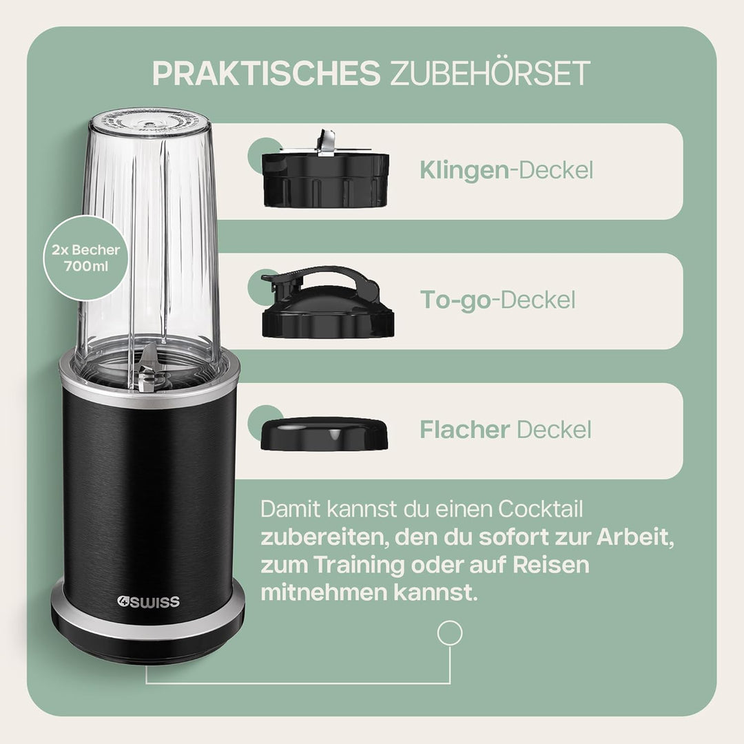 4Swiss Mixer Smoothie Maker Standmixer für Küche Tragbarer Shaker Elektrisch To Go Hochleistungsmixe