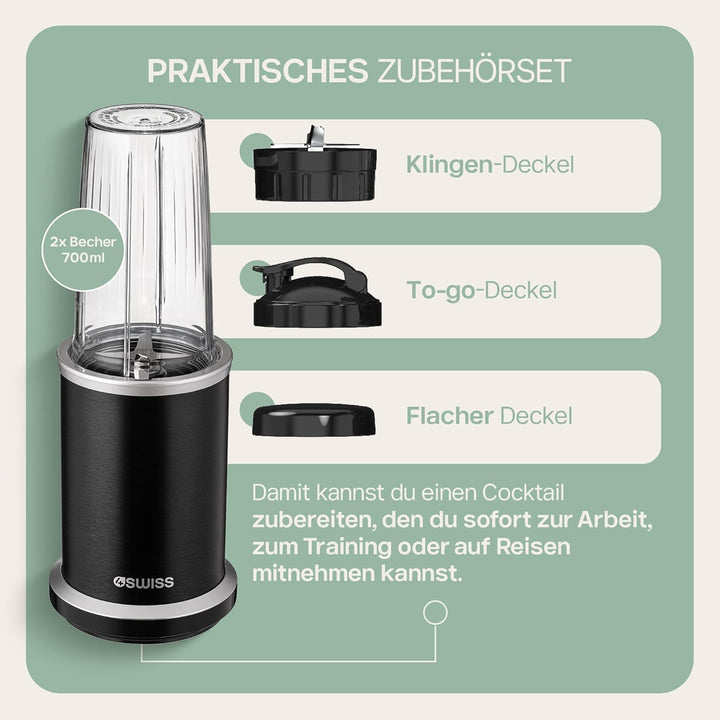 4Swiss Mixer Smoothie Maker Standmixer für Küche Tragbarer Shaker Elektrisch To Go Hochleistungsmixe