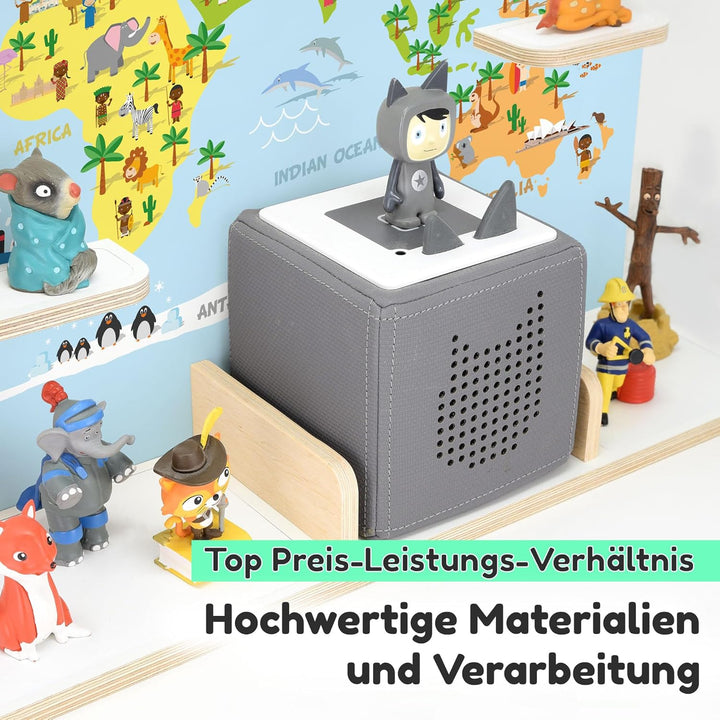 stadtecken Holzregal für Musikbox I Geeignet für die Toniebox und ca. 50 Tonies I Perfekte Tonie Auf