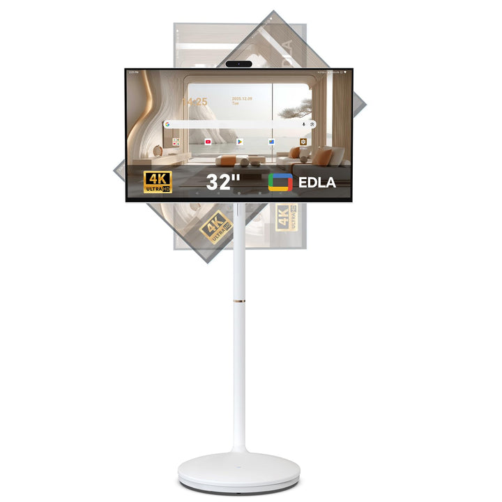 32 Zoll 4K Smart Portable TV | Touchscreen-Monitor auf Rädern | EDLA-Zertifiziert & Android 14 | 8+1
