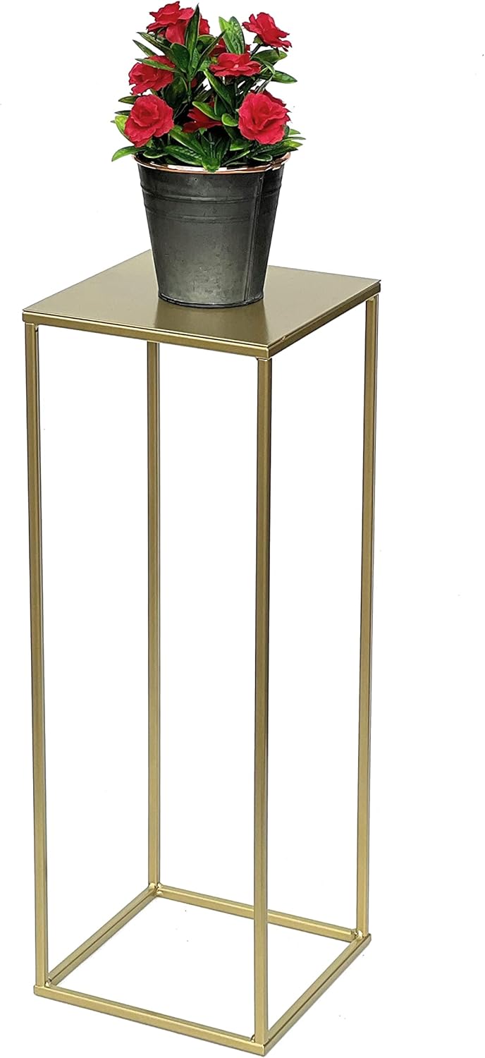 DanDiBo Blumenhocker Metall Gold Eckig 82-42 cm Blumenständer Beistelltisch 96406 Blumensäule Modern