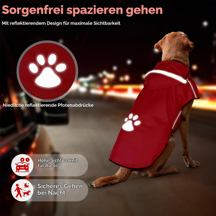 BiPawTi Regenjacke für Grosse Hunde, Verstellbarer Hunde-Regenmantel mit Klettverschluss - Ultraleic