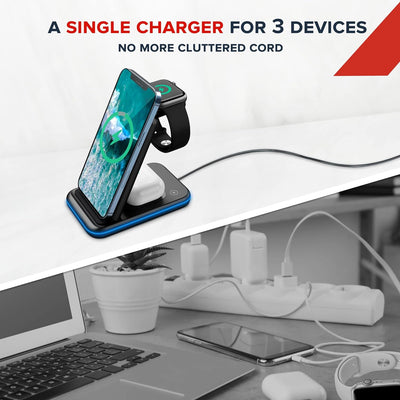 CANYON Faltbar 3 in 1 Ladestation Apple Watch und iPhone Wireless Charger Induktive Ladestation für